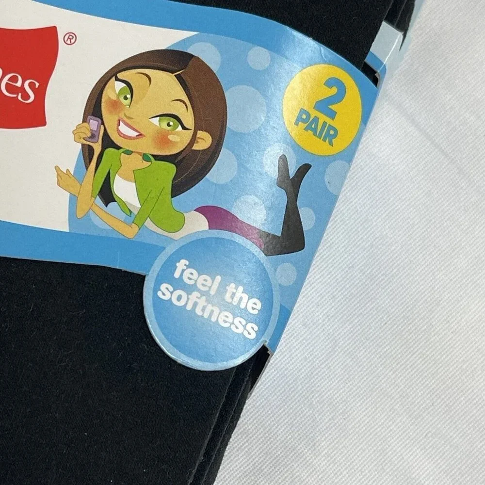 Set of 2 Hanes Big Girls 2 Pack Solid Black Tights Size Medium 48-55” 55-72 Lbs